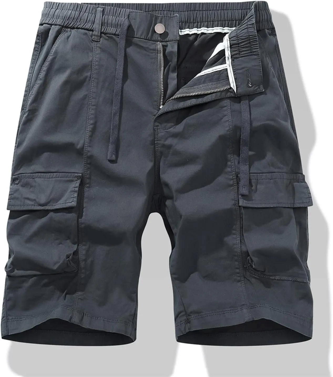 Cargo Shorts for Men Regular Fit Cotton Drawstring Stretch Waist Multi Pockets Tooling Shorts Work Utility Shorts