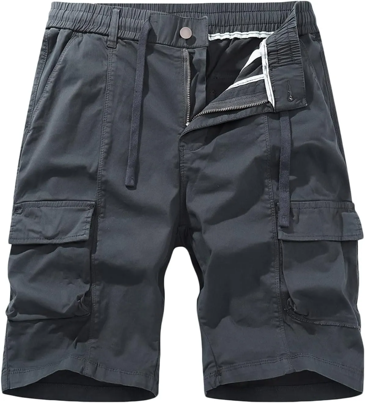Cargo Shorts for Men Regular Fit Cotton Drawstring Stretch Waist Multi Pockets Tooling Shorts Work Utility Shorts