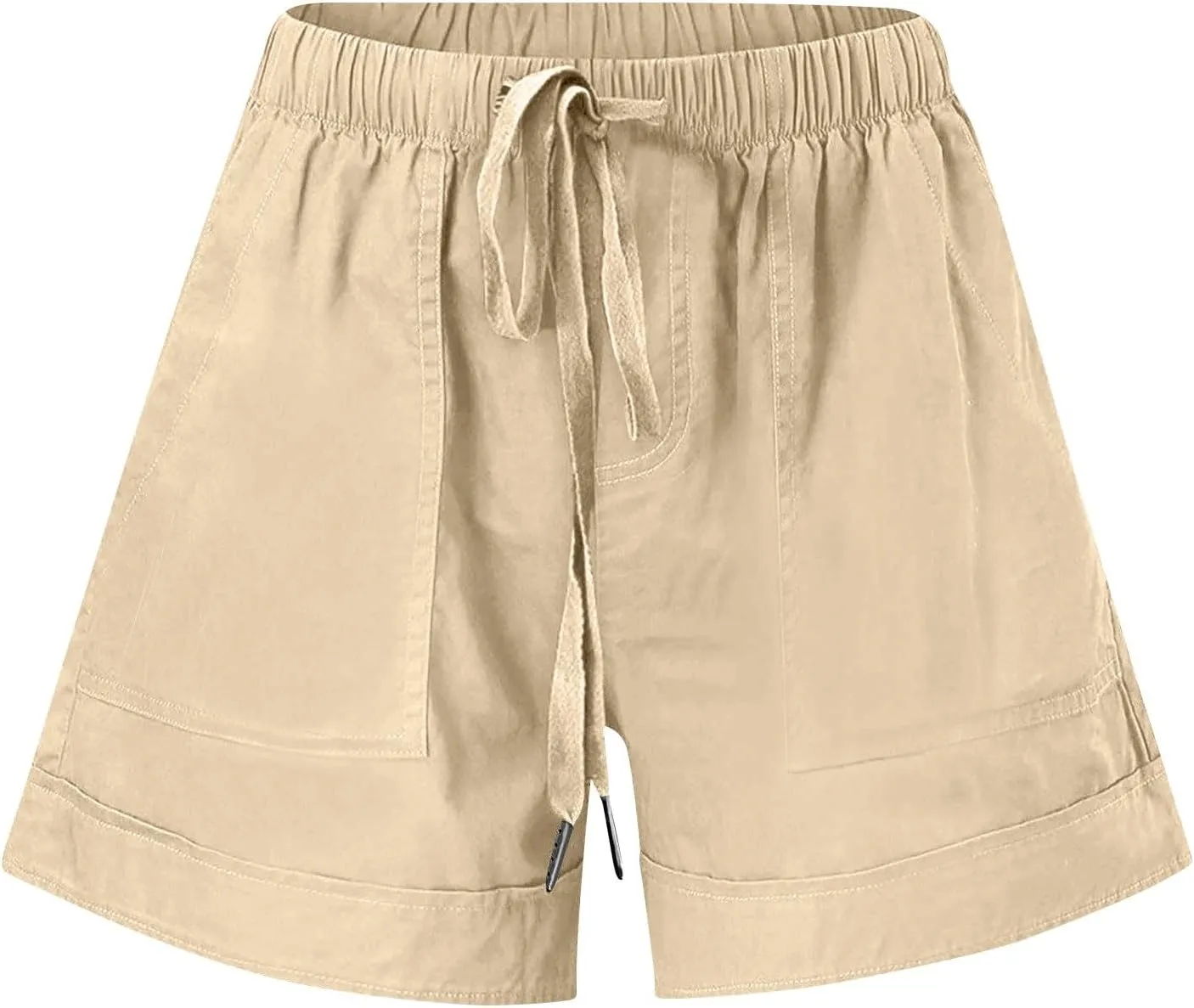Casual Shorts for Women Trendy Drawstring Elastic Waist Cotton Shorts with Pockets Loose Fit Beach Summer Outfits