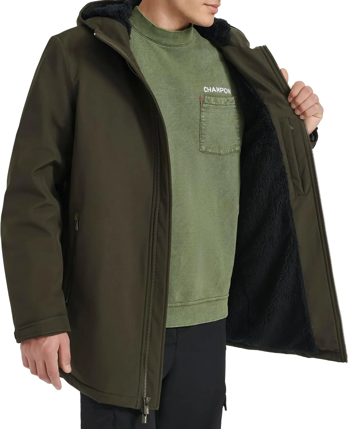 Champion Men's Mid-Length Soft Shell Performance Jacket with Sherpa Lining