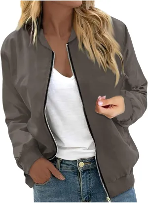 ChicCrate Bomber Jacket Women 2025 Long Sleeve Stand Collar Fall Jackets Lightweight Causal Floral Zip Up Coats