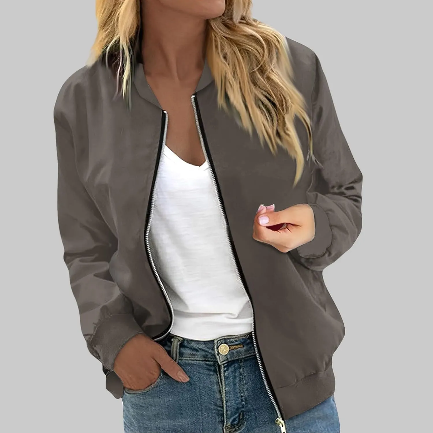 ChicCrate Bomber Jacket Women 2025 Long Sleeve Stand Collar Fall Jackets Lightweight Causal Floral Zip Up Coats