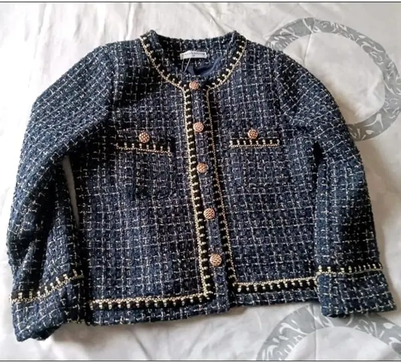 CHONG FENG XIA Vintage Woolen Tweed Black Jackets - Women's Fall Wool Blend Short Coat, Korean Casual Office