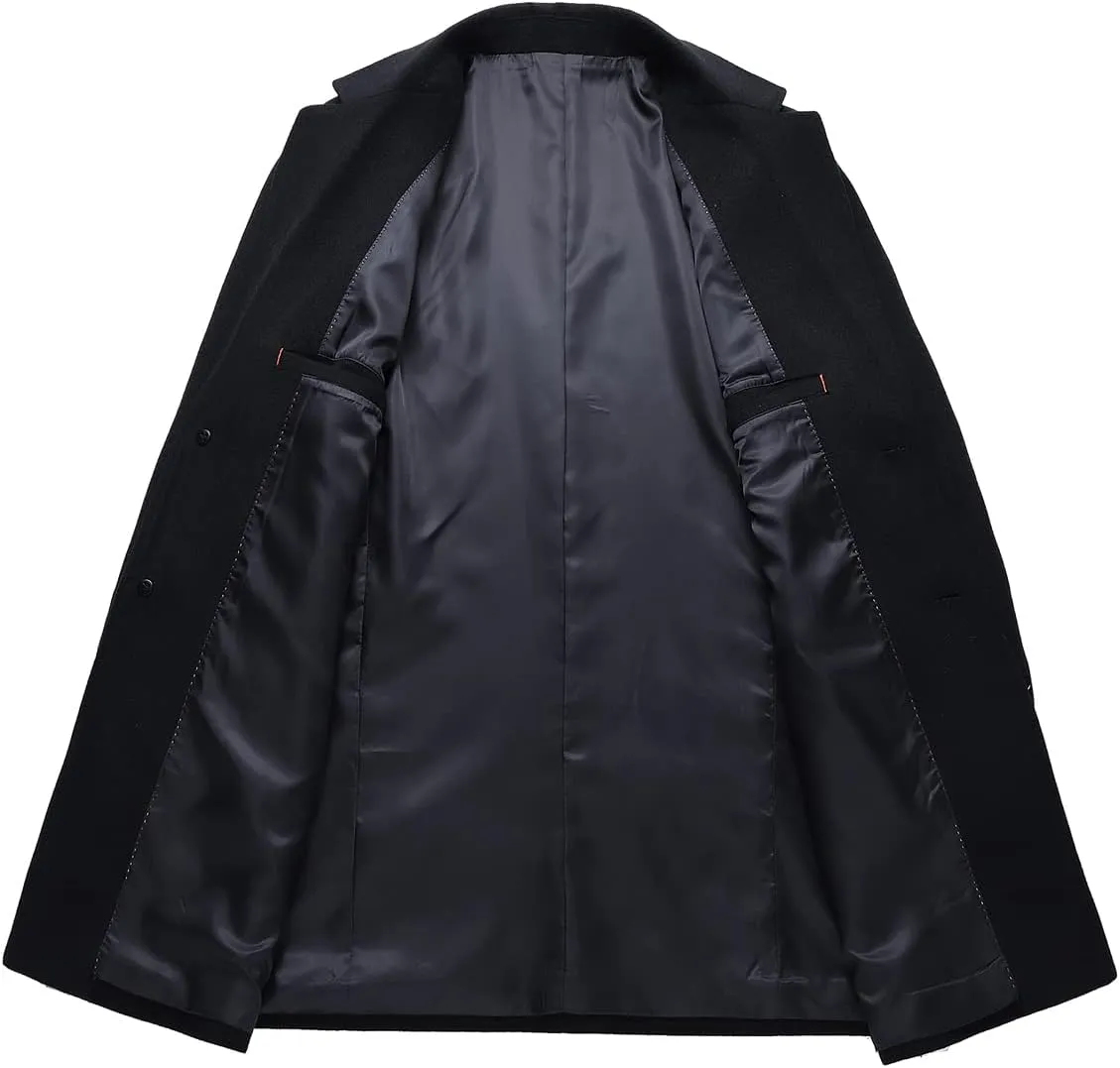 chouyatou Men's Mid-Length Single Breasted Wool Blend Top Coat