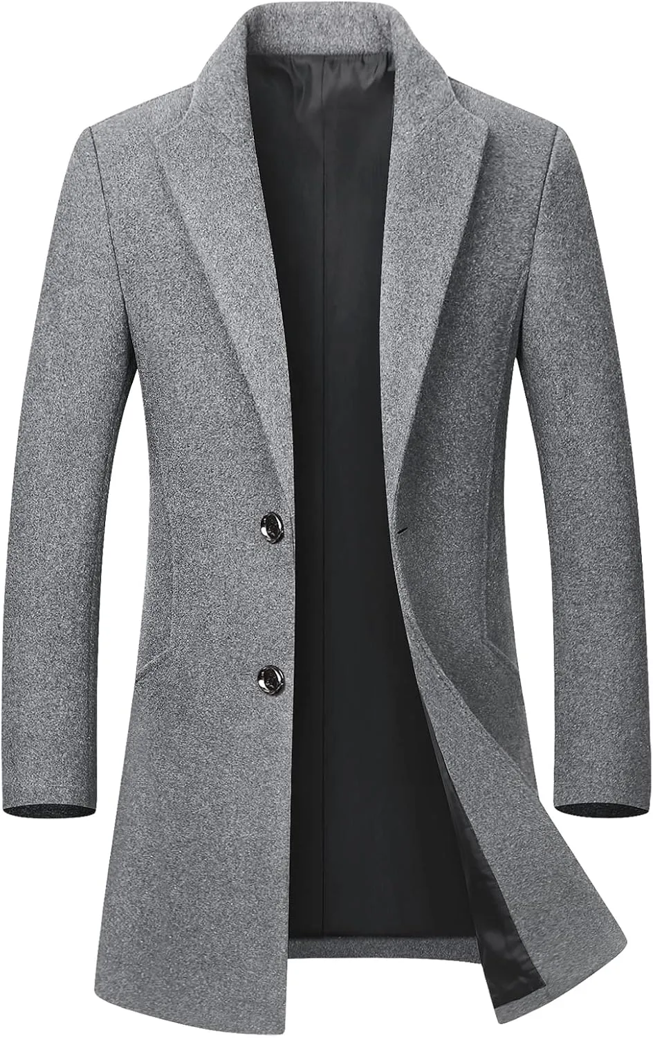 chouyatou Men's Mid-Length Single Breasted Wool Blend Top Coat