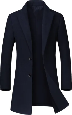 chouyatou Men's Mid-Length Single Breasted Wool Blend Top Coat