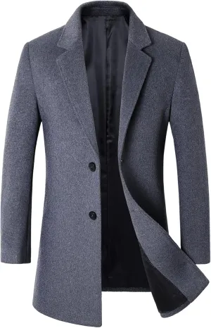 chouyatou Men's Mid-Length Single Breasted Wool Blend Top Coat