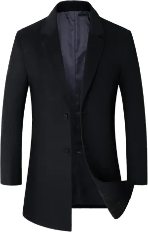 chouyatou Men's Mid-Length Single Breasted Wool Blend Top Coat