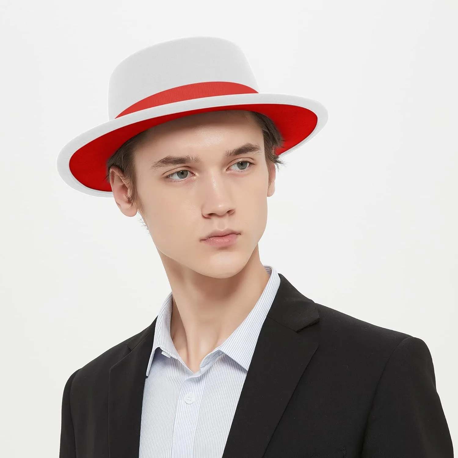 Classic Fedora Hat Two Tone Flat Top Hat with Band Wide Brim Pork Pie Hat Adjustable Patchwork Colors Panama Hat