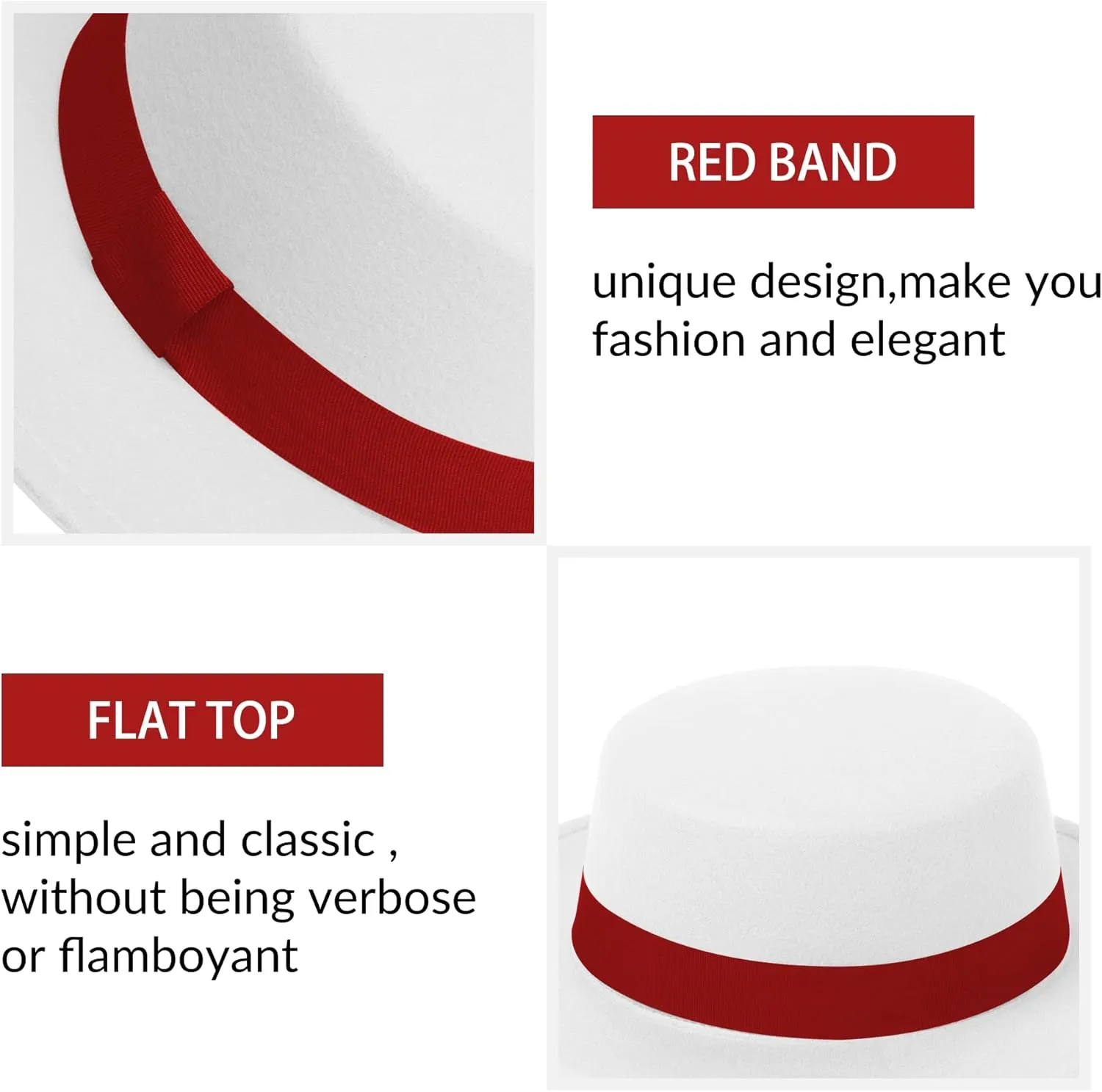 Classic Fedora Hat Two Tone Flat Top Hat with Band Wide Brim Pork Pie Hat Adjustable Patchwork Colors Panama Hat