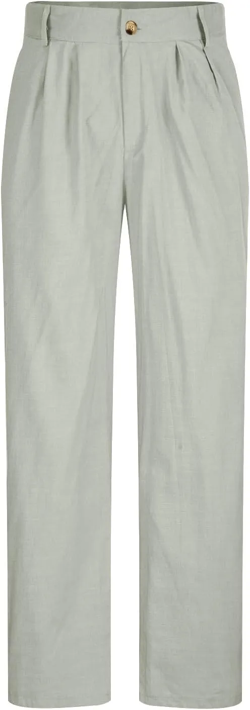Classic-Fit Pleated Dress Pants for Men Casual Elastic Waist Straight Leg Suit Pant Summer Lightweight Solid Trouser