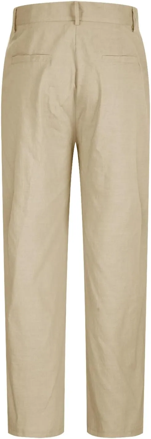 Classic-Fit Pleated Dress Pants for Men Casual Elastic Waist Straight Leg Suit Pant Summer Lightweight Solid Trouser