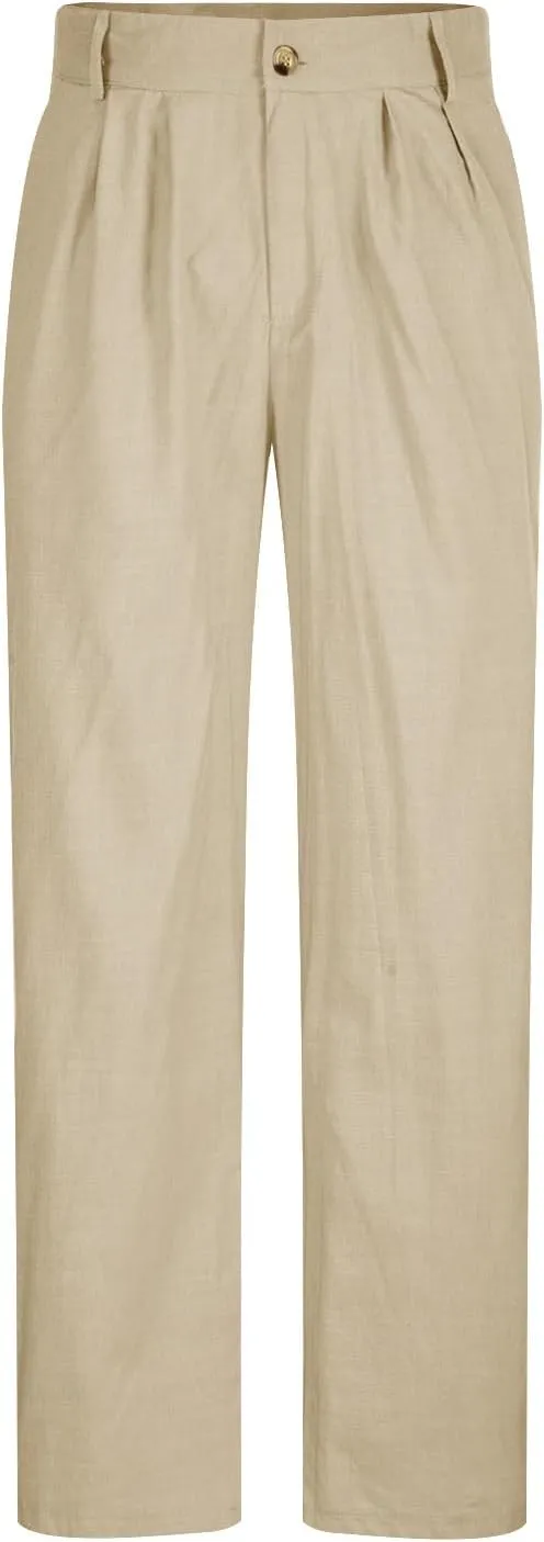 Classic-Fit Pleated Dress Pants for Men Casual Elastic Waist Straight Leg Suit Pant Summer Lightweight Solid Trouser