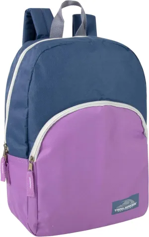 Color Block Backpacks for School Boys and Girls, 15 Inch Two Tone Backpack for Classroom, Work, Travel for Kids and Adults