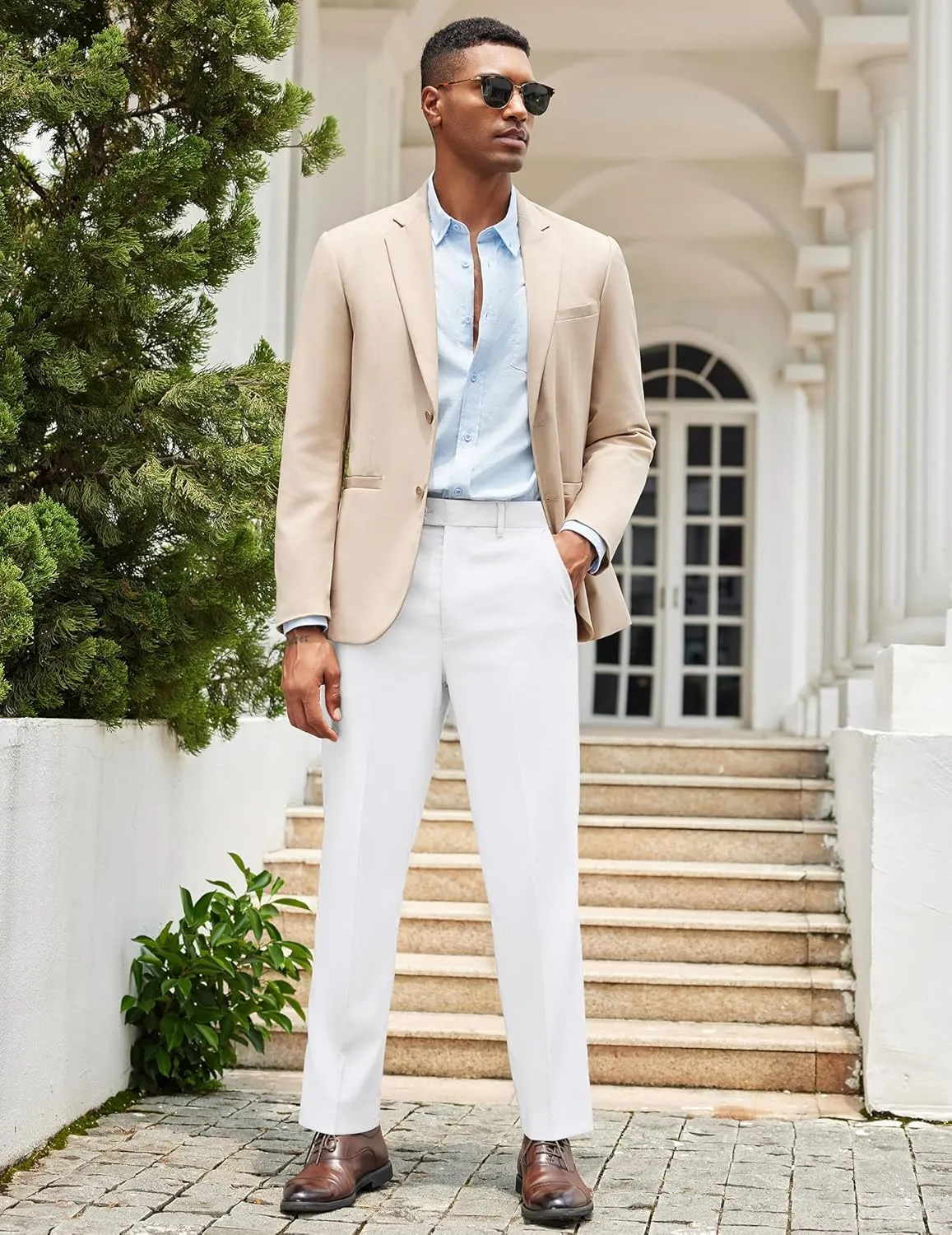 COOFANDY Mens Classic Casual Dress Pants Expandable Waist Suit Pant Slim Fit Flat Front Slacks