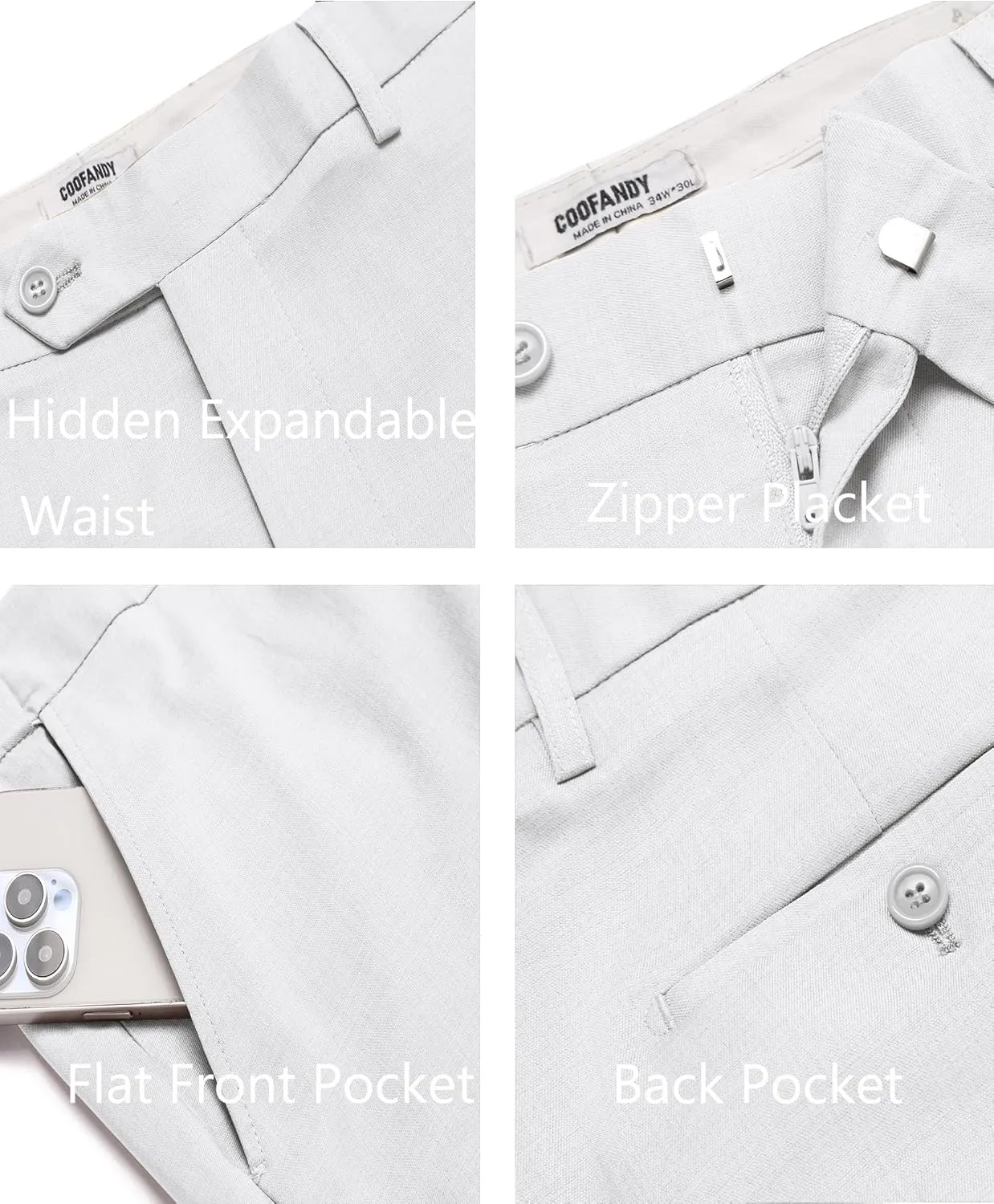 COOFANDY Mens Classic Casual Dress Pants Expandable Waist Suit Pant Slim Fit Flat Front Slacks