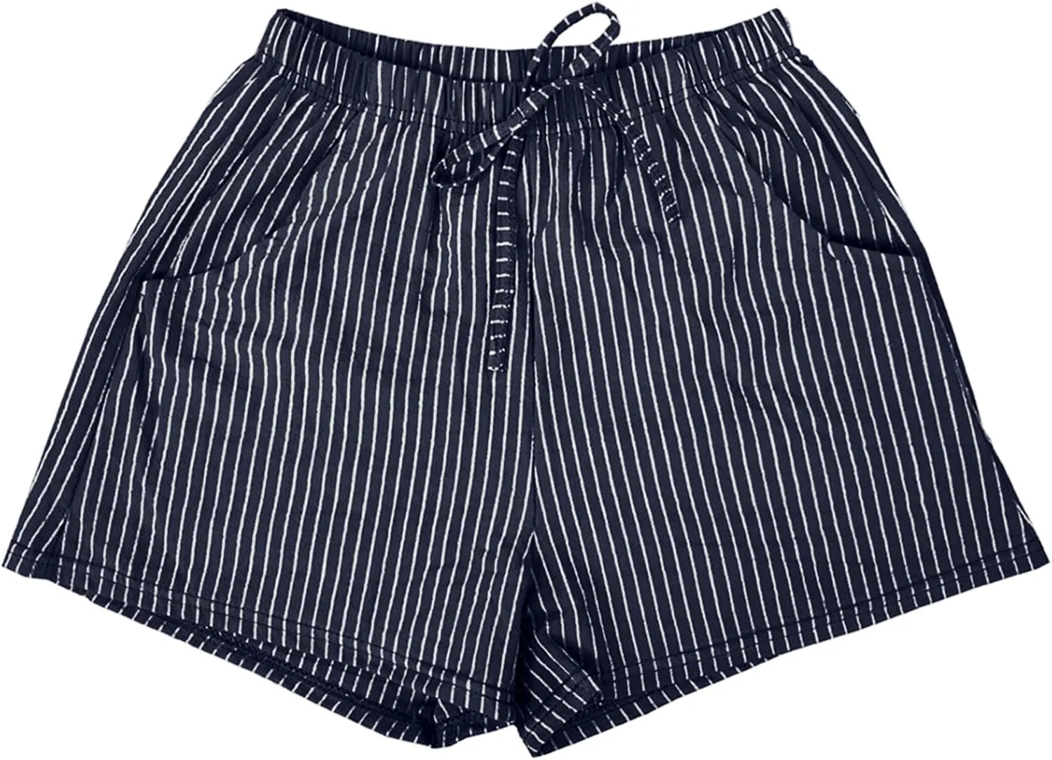 cooki Linen Shorts for Women Summer Casual High Waist Wide Leg Drawstring Striped Shorts with Pockets Elastic Beach Shorts