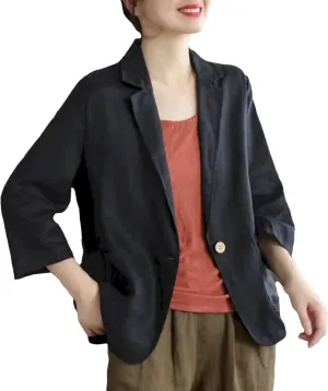 Cotton Linen Blazers for Women Casual Korean Style Outerwears Cropped Tailored Collar Coats