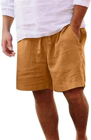 CRNTCEM Mens Lightweight Cotton Linen Shorts Drawstring Summer Travel Beach Shorts Loose Outdoor Casual Sports Golf Shorts