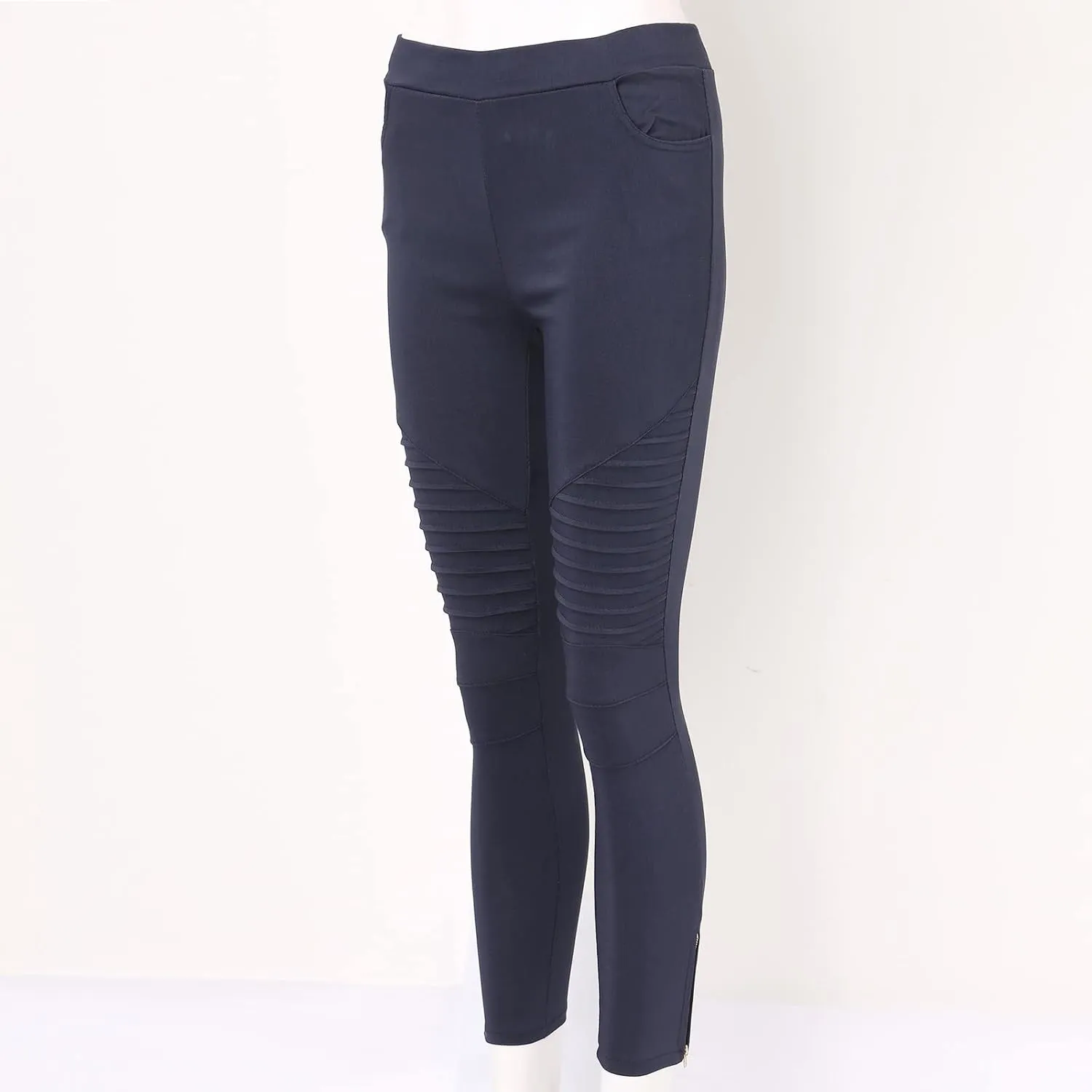 CRNTCEM Womens Cotton Jeggings for Women High Waisted Stretch Skinny Moto Biker Leggings Pleated Slim Pull-On Pencil Pants