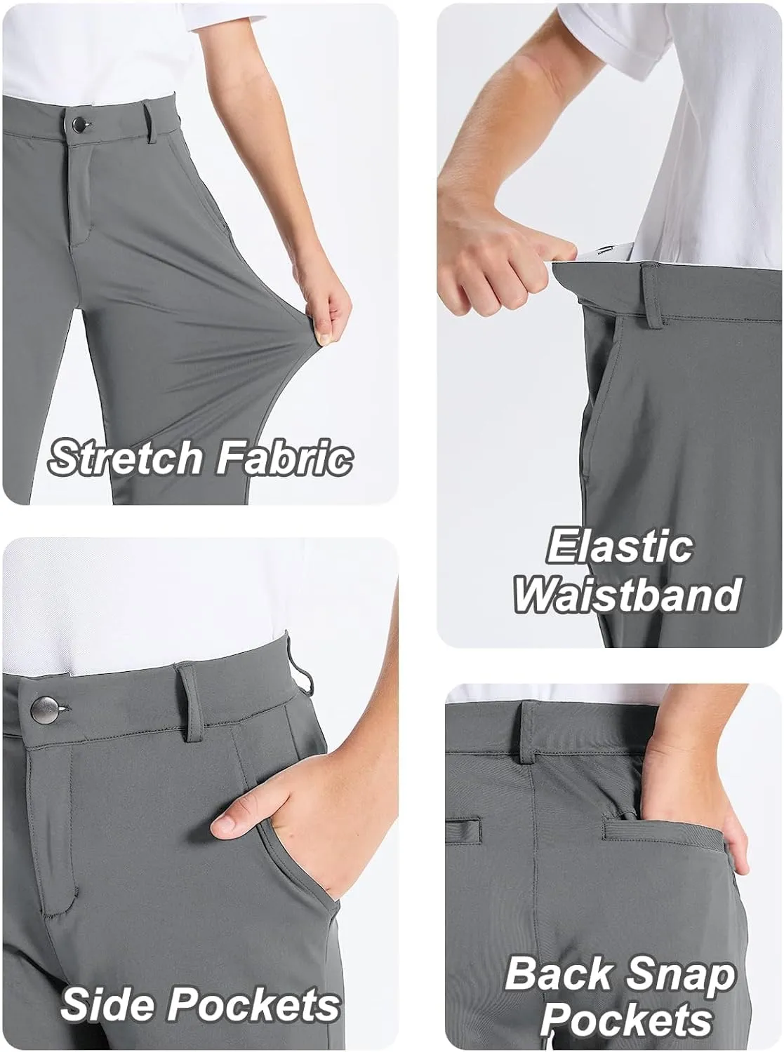 DEVOROPA Youth Boys Golf Pants Stretch Flat Front Dress Athletic Casual Pants School Uniform Chino Twill Pants Pockets