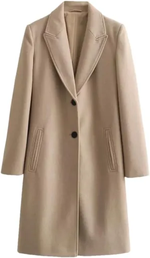 Disimlarl Women Two Button Mid Length Coat Suit Collar Woolen Overcoat Lapel Solid Outwear With Pocket
