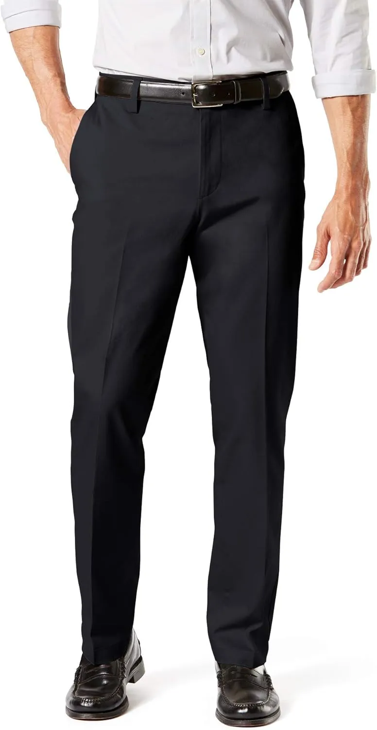 Dockers Men's Straight Fit Signature Lux Cotton Stretch Khaki Pant-Creased, Black, 30W x 32L
