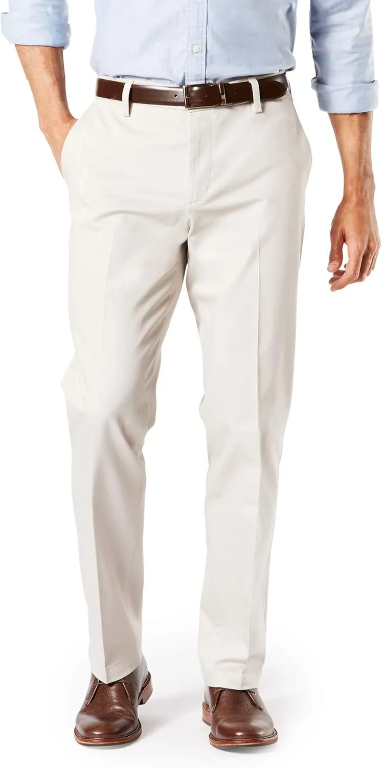 Dockers Men's Straight Fit Signature Lux Cotton Stretch Khaki Pant-Creased, Cloud, 38W x 34L