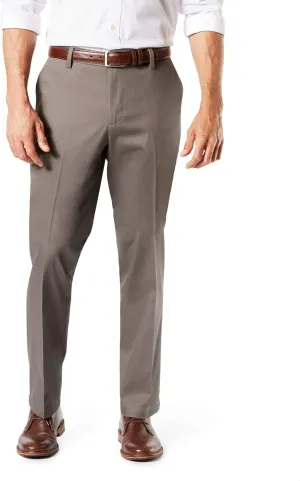 Dockers Men's Straight Fit Signature Lux Cotton Stretch Khaki Pant-Creased, Dark Pebble, 36W x 30L