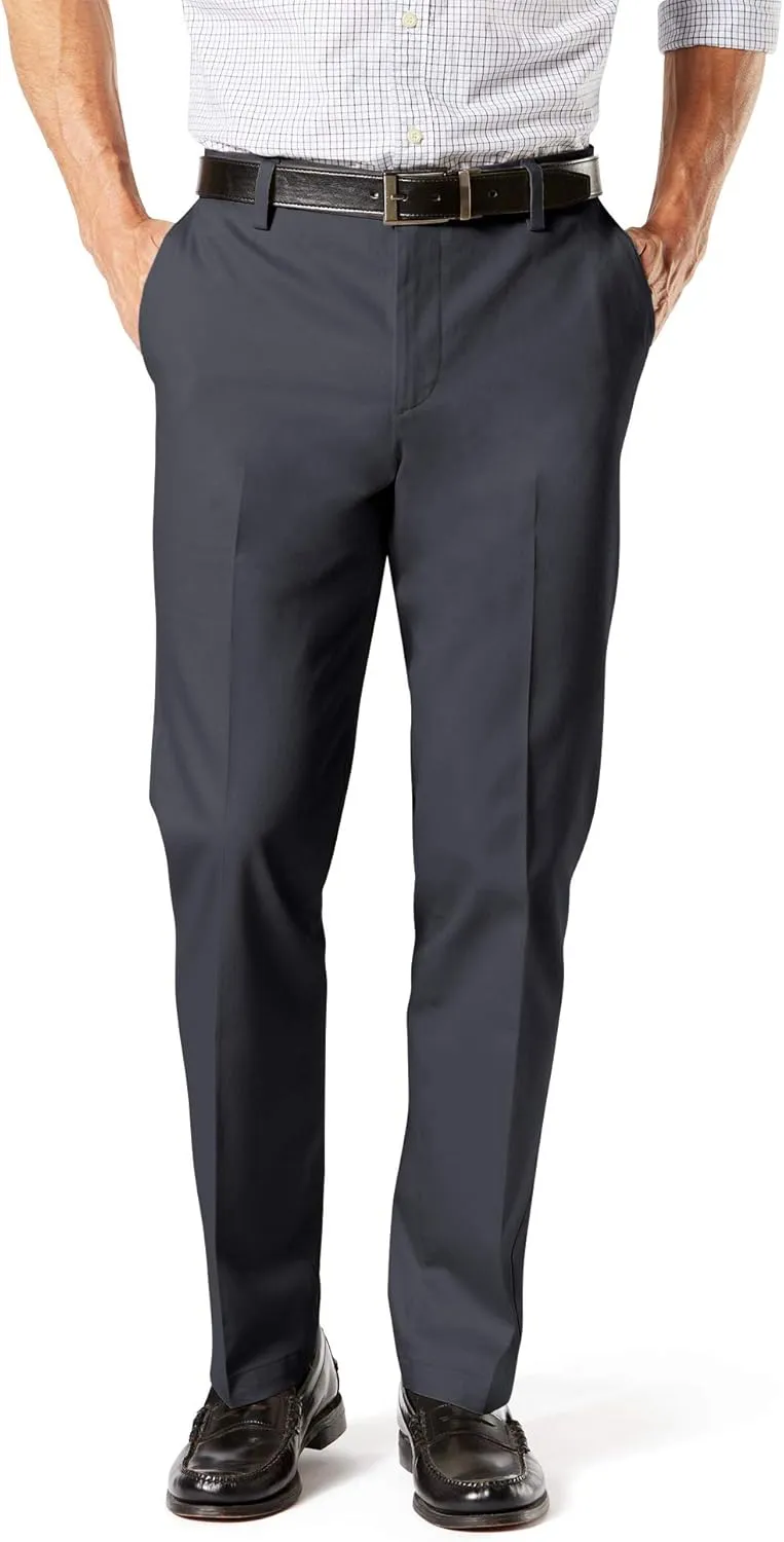 Dockers Men's Straight Fit Signature Lux Cotton Stretch Khaki Pant-Creased, Steelhead, 40W x 32L