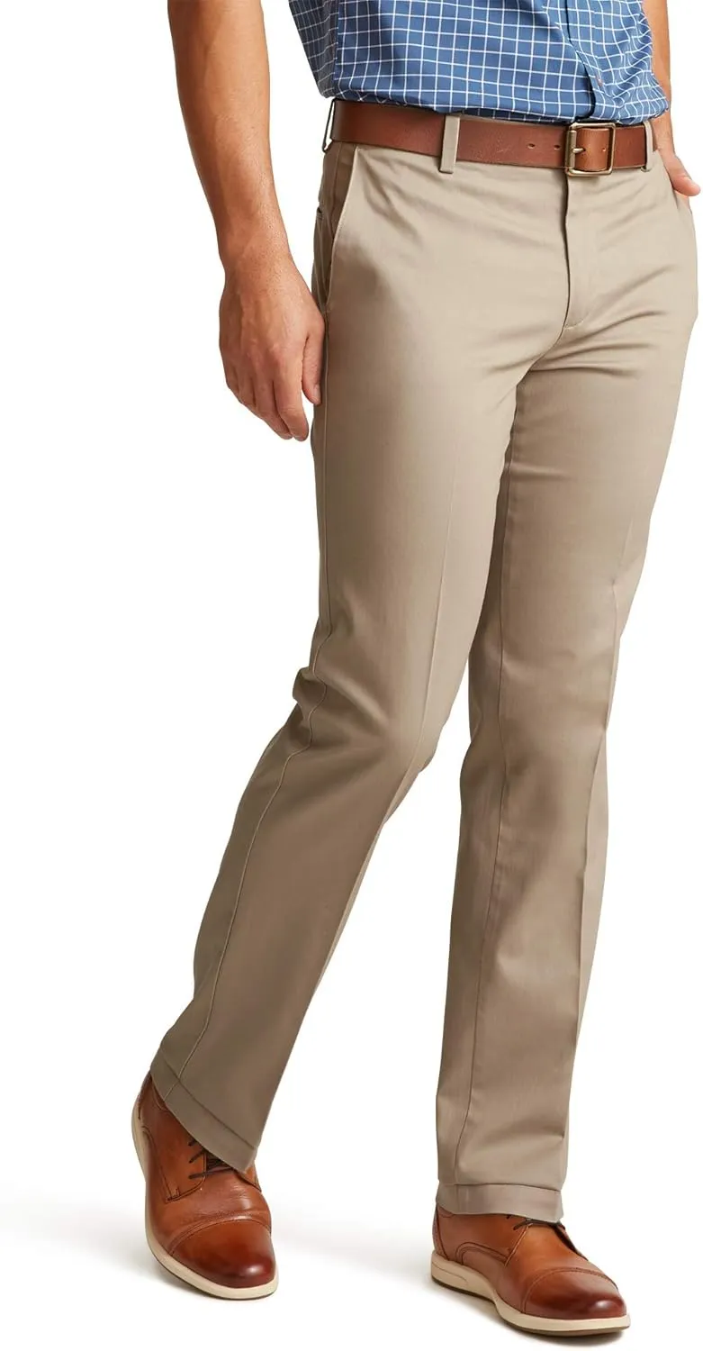 Dockers Men's Straight Fit Signature Lux Cotton Stretch Khaki Pant-Creased, Timberwolf, 38W x 32L