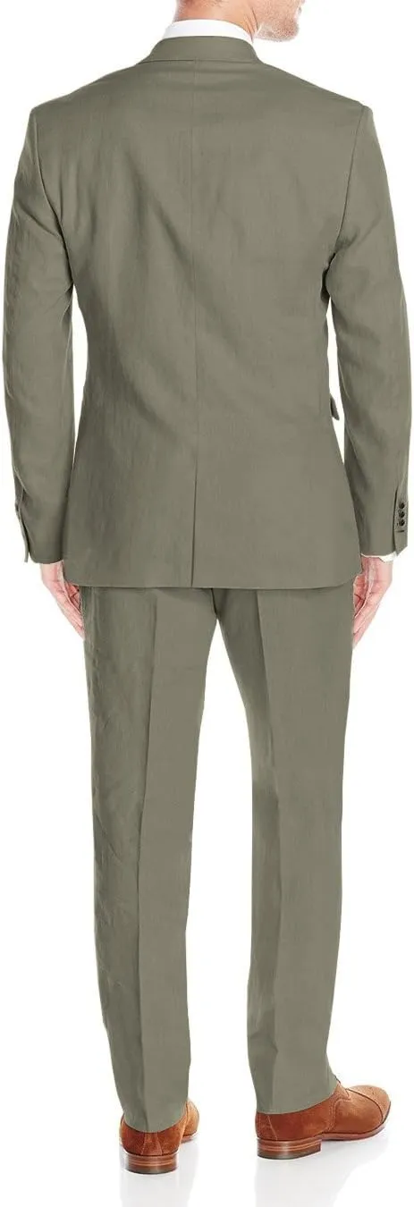 DTI GV Executive Men's Modern Fit Linen Suit 2 Button Summer Blazer with Pants