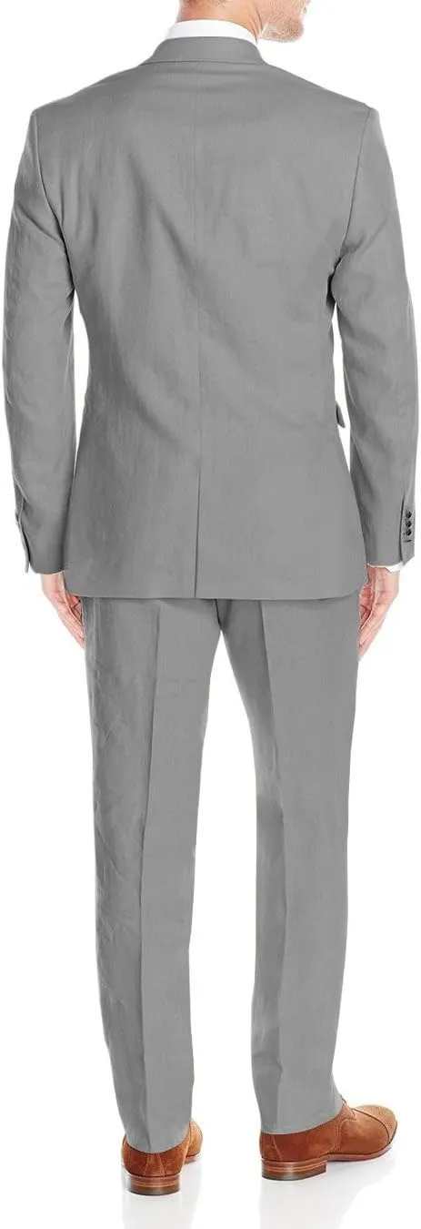 DTI GV Executive Men's Modern Fit Linen Suit 2 Button Summer Blazer with Pants