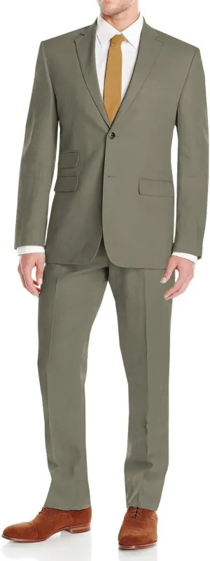 DTI GV Executive Men's Modern Fit Linen Suit 2 Button Summer Blazer with Pants