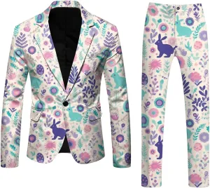 Easter Suits for Men 2 Piece Slim Fit Suit Set Birthday Wedding Party Tuxedo Suits Blazer Jacket Pants