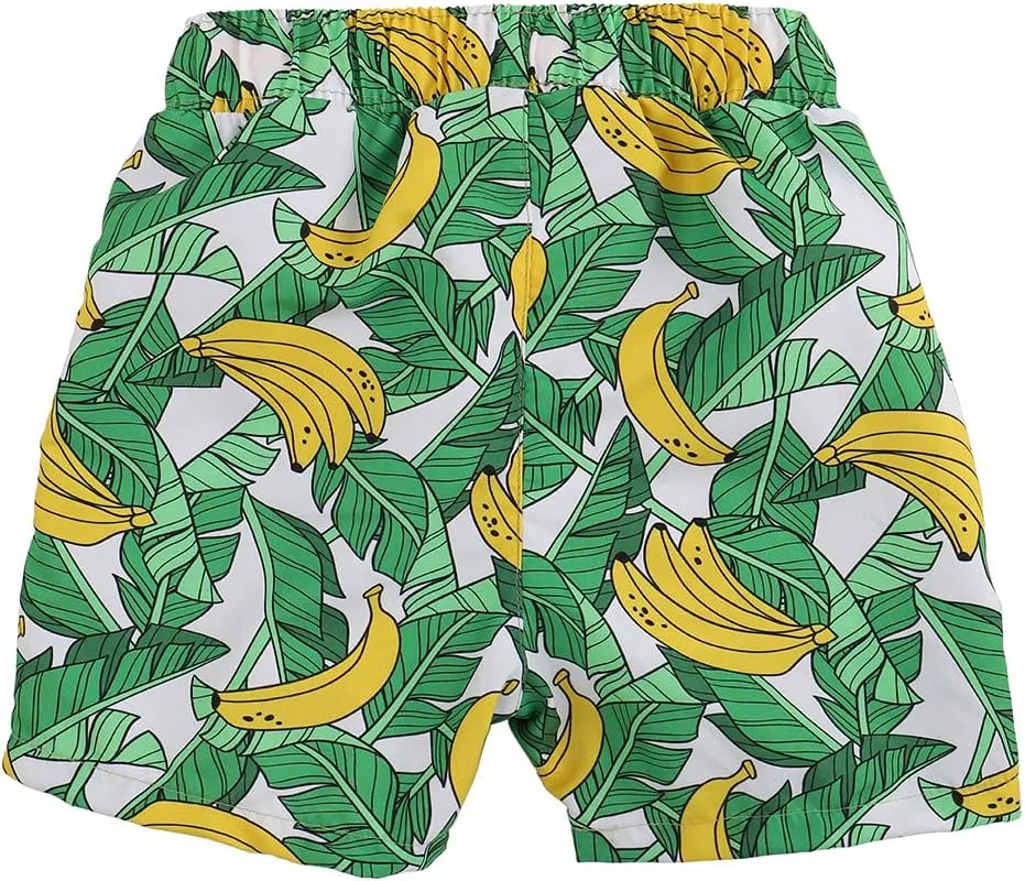 ESTAMICO Boys' Quick Dry Beach Swim Trunk Printed Board Shorts with Pockets