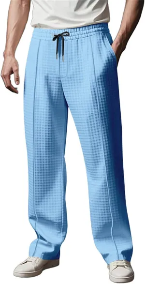 evzosrz Mens Casual Drawstring Pants Elastic Waist Waffle Joggers Pants Athletic Running Gym Straight Beach Yoga Trousers