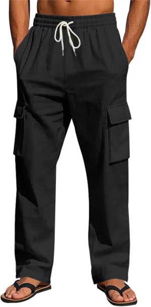 evzosrz Men's Relaxed Fit Cargo Pants Stretchy Elastic Waist Loose Fit Lightweight Work Casual Cargo Pants with Multi Pockets