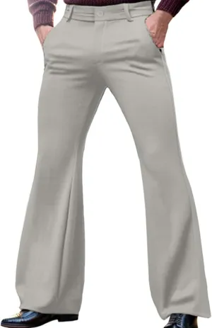 evzosrz Mens Slim Fit Bell Bottom Pants Business Stretch 70s Disco Pants Retro Flared Trouser Fashion Dress Pant with Pockets