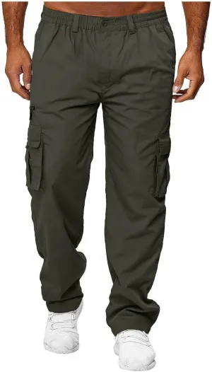 evzosrz Mens Straight Leg Cargo Pants Multi Pocket Fitness Overalls Lightweight Sports Slim Fit Trousers