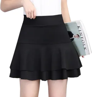 Flygo Womens High Waisted Tiered Layered A-Line Flared Pleated Mini Skirt