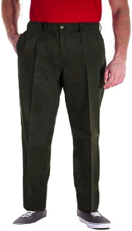 Full Elastic Waist Twill Pants for Big and Tall Mens - 100% Pure Cotton