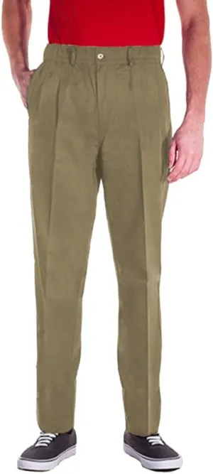 Full Elastic Waist Twill Pants for Big and Tall Mens - 100% Pure Cotton