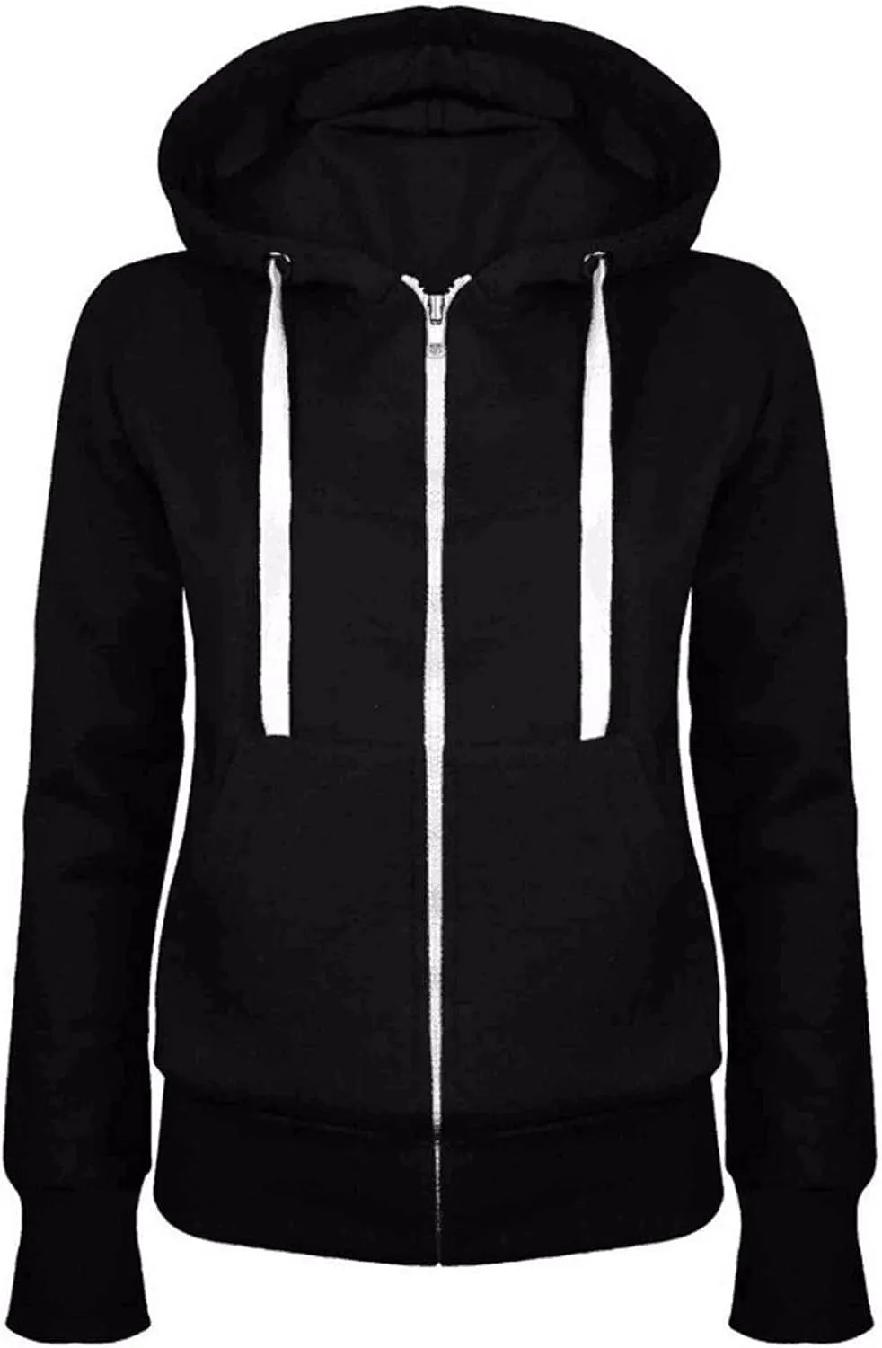 Full Zip Up Hoodie Women Casual Long Sleeve Loose Fit Hoodded Sweatshirt with Solid Color-Block Jackets with Pockets