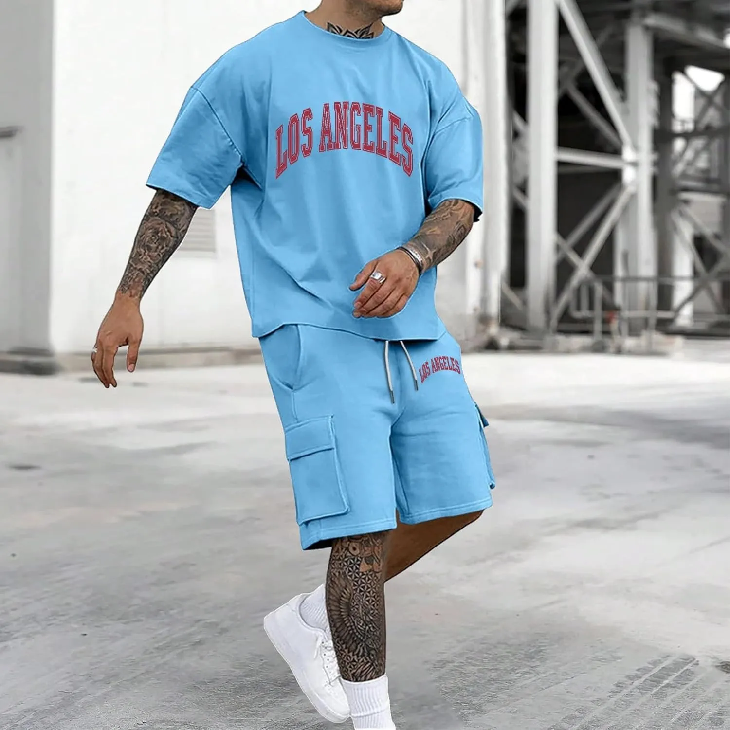 Fxbar Mens Outfits 2 Piece Casual Loose Fit Short Sleeve T-Shirt Sets and Shorts Crew Neck Workout Soft Lightweight Tops