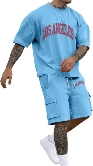 Fxbar Mens Outfits 2 Piece Casual Loose Fit Short Sleeve T-Shirt Sets and Shorts Crew Neck Workout Soft Lightweight Tops