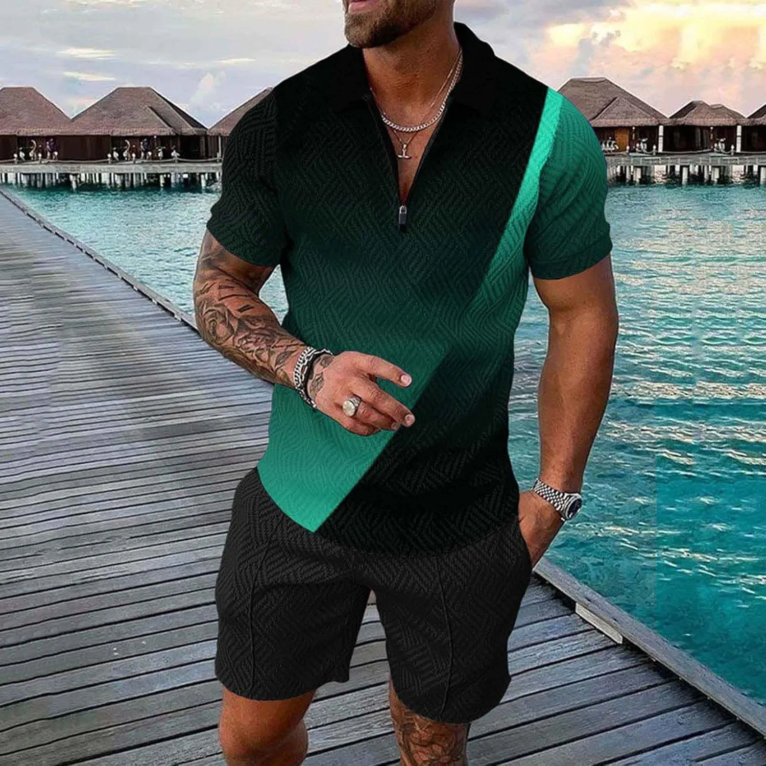 Fxbar Mens Summer Beach Outfits 2 Piece Short Sleeve Shirts and Shorts Texture Linen Vacation Sets for Men 2025