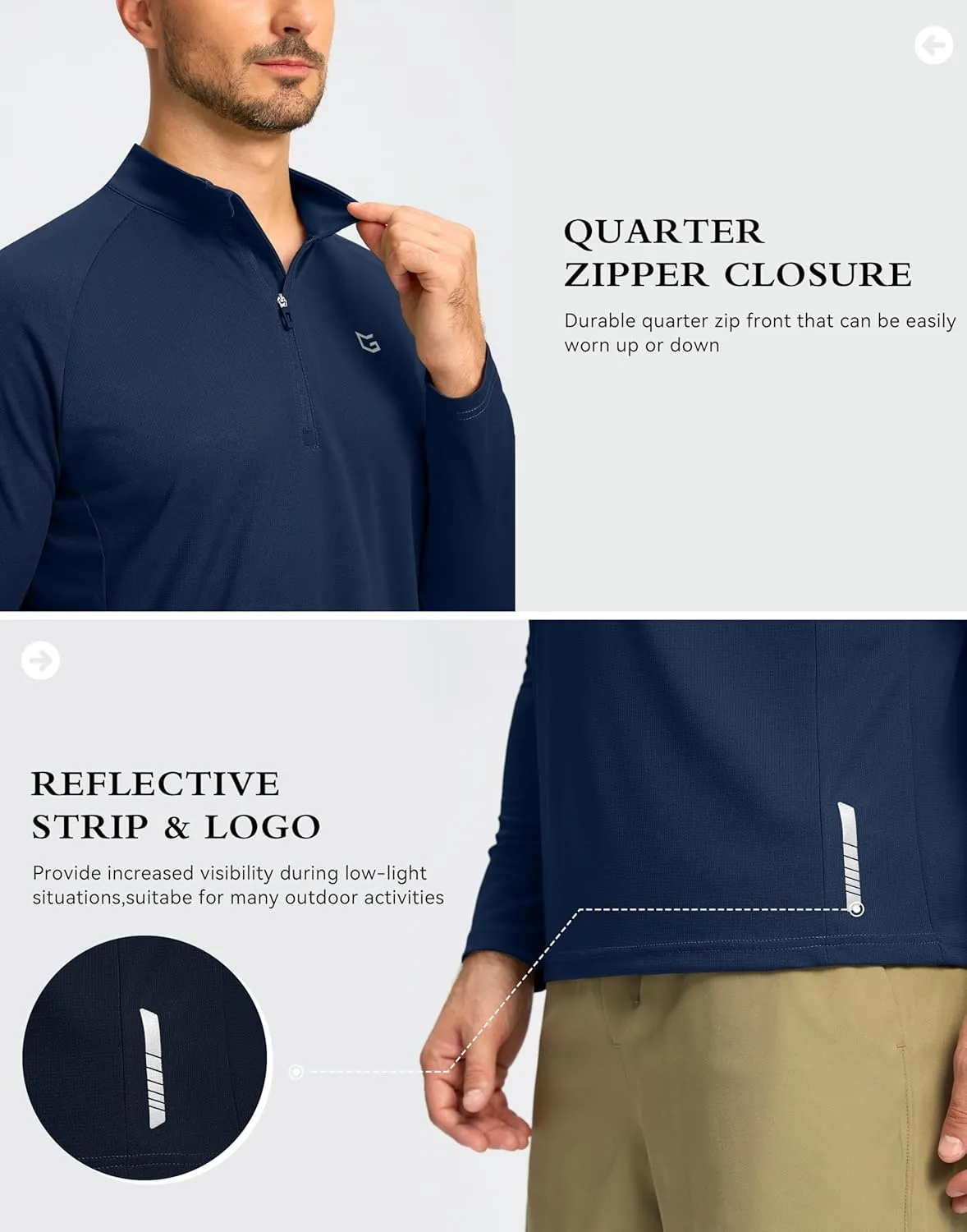 G Gradual Men's Running Shirts Long Sleeve Athletic Shirt Lightweight Quick Dry Quarter Zip Pullover for Men Workout Gym Golf