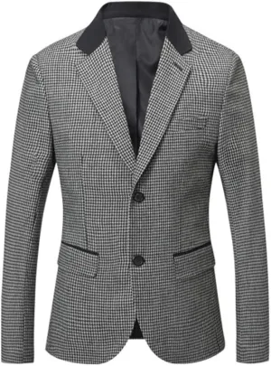 GATMSTZ Men's Notch Lapel Houndstooth Suit Blazers Slim Fit Wedding Prom Jackets
