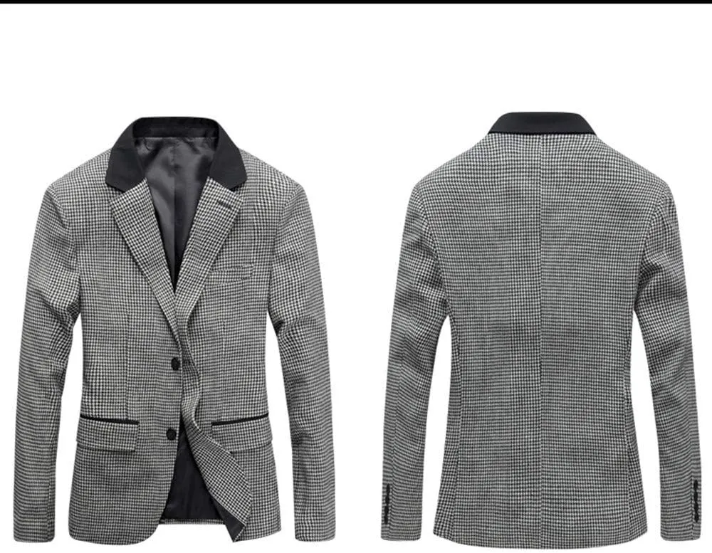 GATMSTZ Men's Notch Lapel Houndstooth Suit Blazers Slim Fit Wedding Prom Jackets